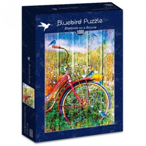 Puzzle 1000 Czerwony rower z ptakami Inspiracje bluebird puzzle
