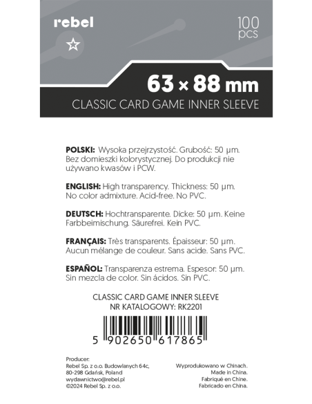 Koszulki na karty Rebel Light Corvus Inner Sleeve (63x88 mm), 100 sztuk