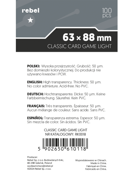 Koszulki na karty Rebel Light Corvus (63x88 mm), 100 sztuk