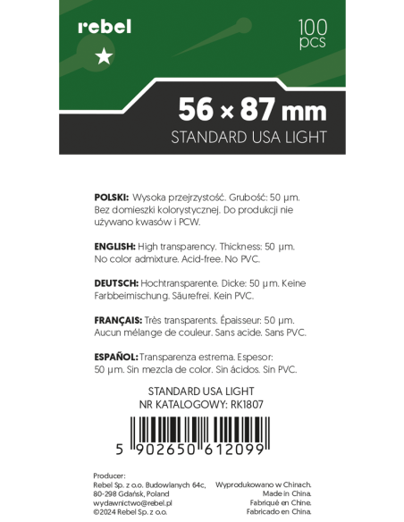 Koszulki na karty Rebel Light Crater (56x87 mm), 100 sztuk