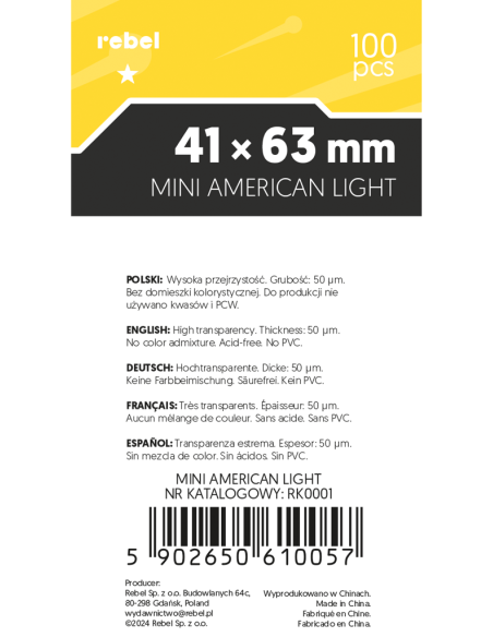 Koszulki na karty Rebel Light Lyra (41x63 mm), 100 sztuk