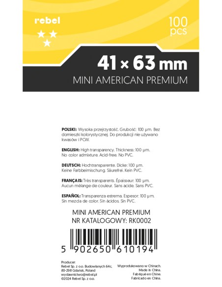 Koszulki na karty Rebel Premium Lyra (41x63 mm), 100 sztuk