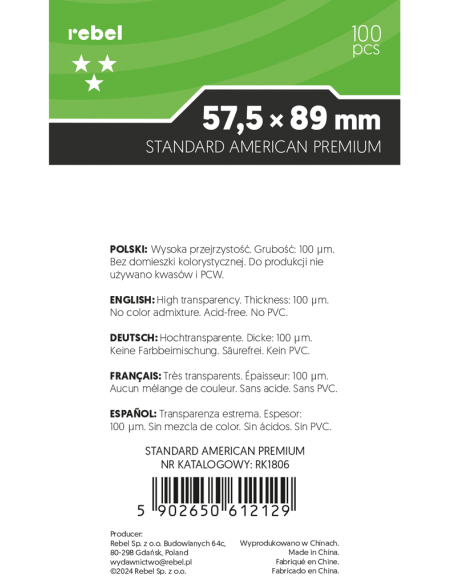 Koszulki na karty Rebel Premium Orion (57,5x89 mm), 100 sztuk