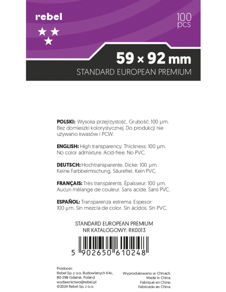 Koszulki na karty Rebel Premium Aquila (59x92 mm), 100 sztuk