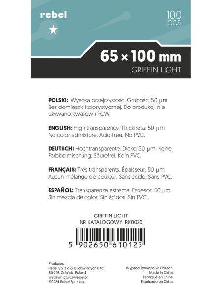 Koszulki na karty Rebel Light Lupus (65x100 mm), 100 sztuk
