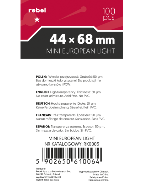 Koszulki na karty Rebel Light Ara (44x68 mm), 100 sztuk