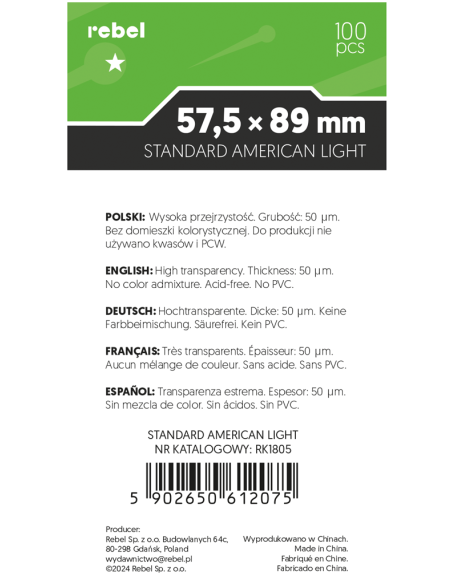 Koszulki na karty Rebel Light Orion (57,5x89 mm), 100 sztuk