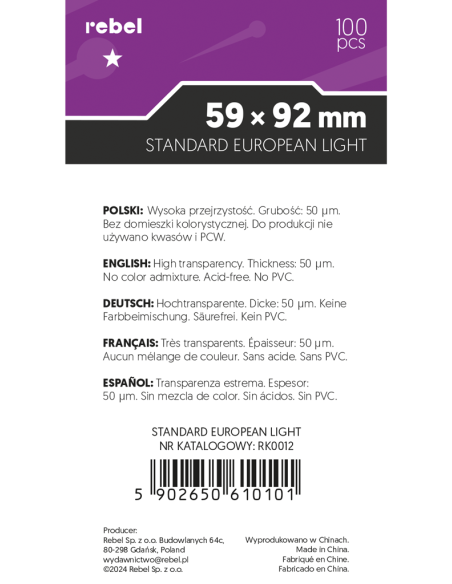 Koszulki na karty Rebel Light Aquila (59x92 mm), 100 sztuk