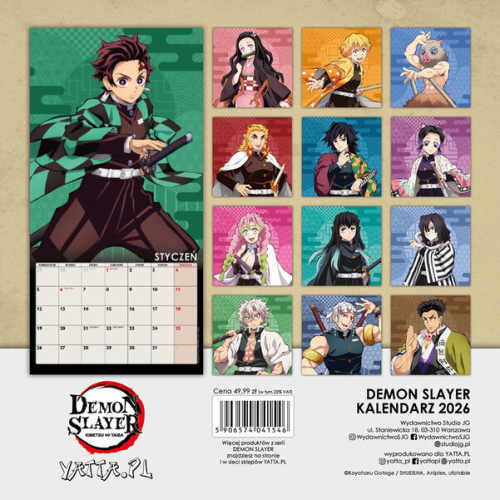 Kalendarz ścienny 2026 Demon Slayer
