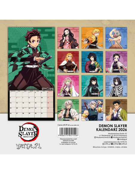 Kalendarz ścienny 2026 Demon Slayer