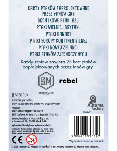 Na skrzydłach: Karty fanów - Pakiet 1 (6 zestawów)